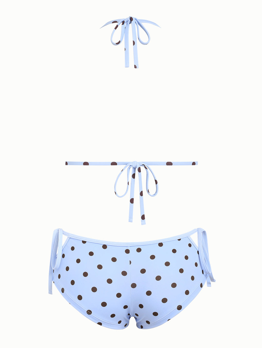 Sky Blue Polka Dot Reversible Triangle Top & Cutout Tie Cheeky Boyshorts Bikini Set