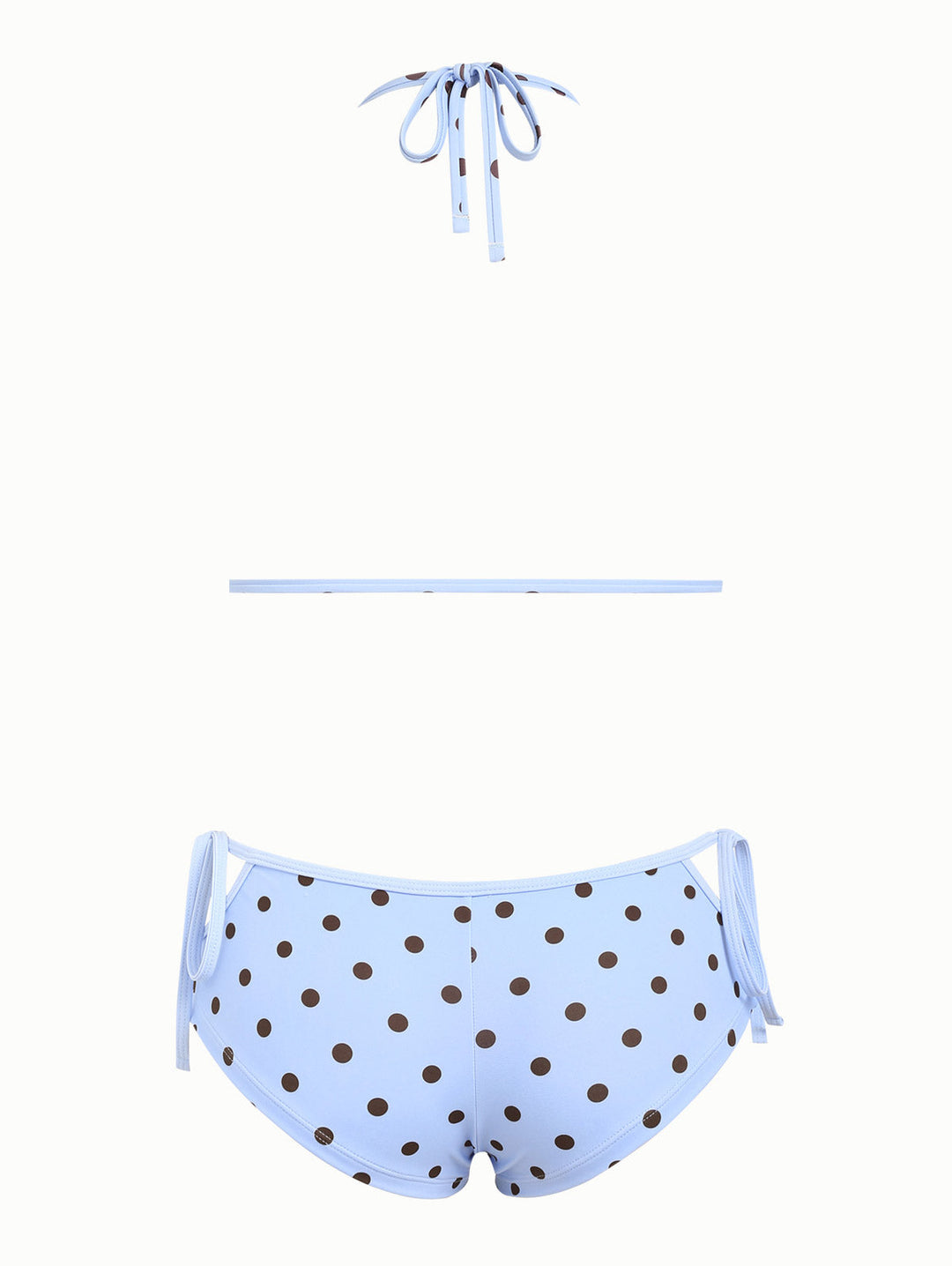 Sky Blue Polka Dot Reversible Triangle Top & Cutout Tie Cheeky Boyshorts Bikini Set