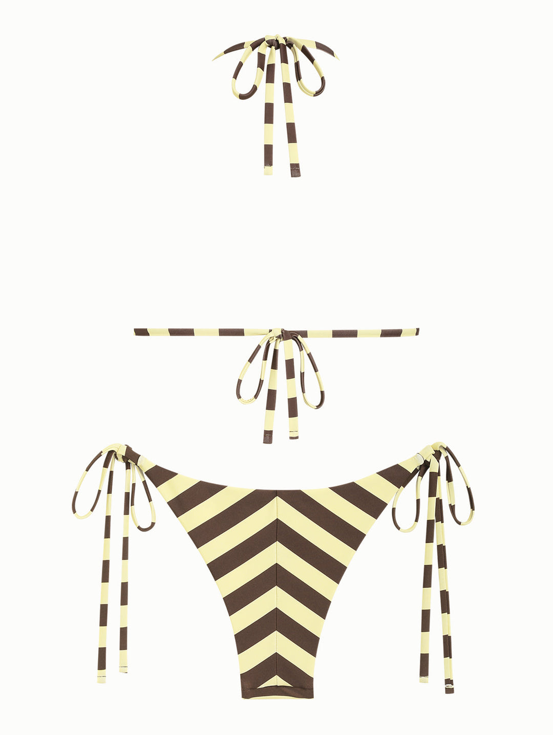 Coffee Striped Polka Dot Halter Triangle Top & Cheeky Brazilian Bottom Reversible Bikini Set