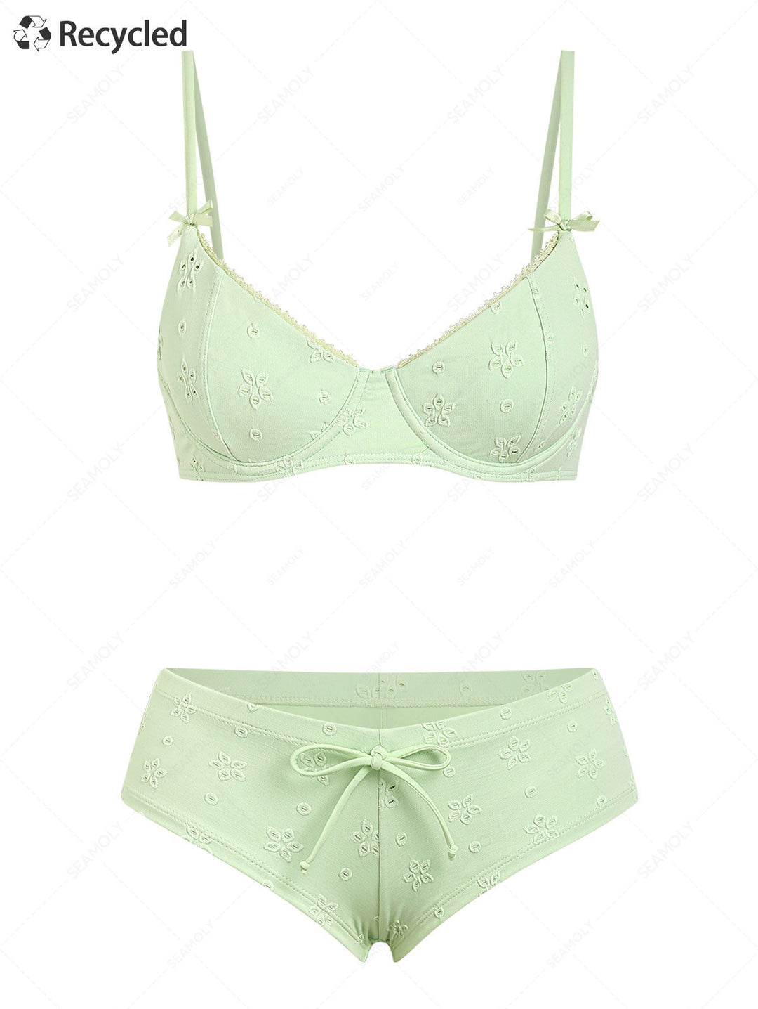 Seamolly Recycled Fabric Eyelet Jacquard Lace Bowknot Underwire Bikini Set