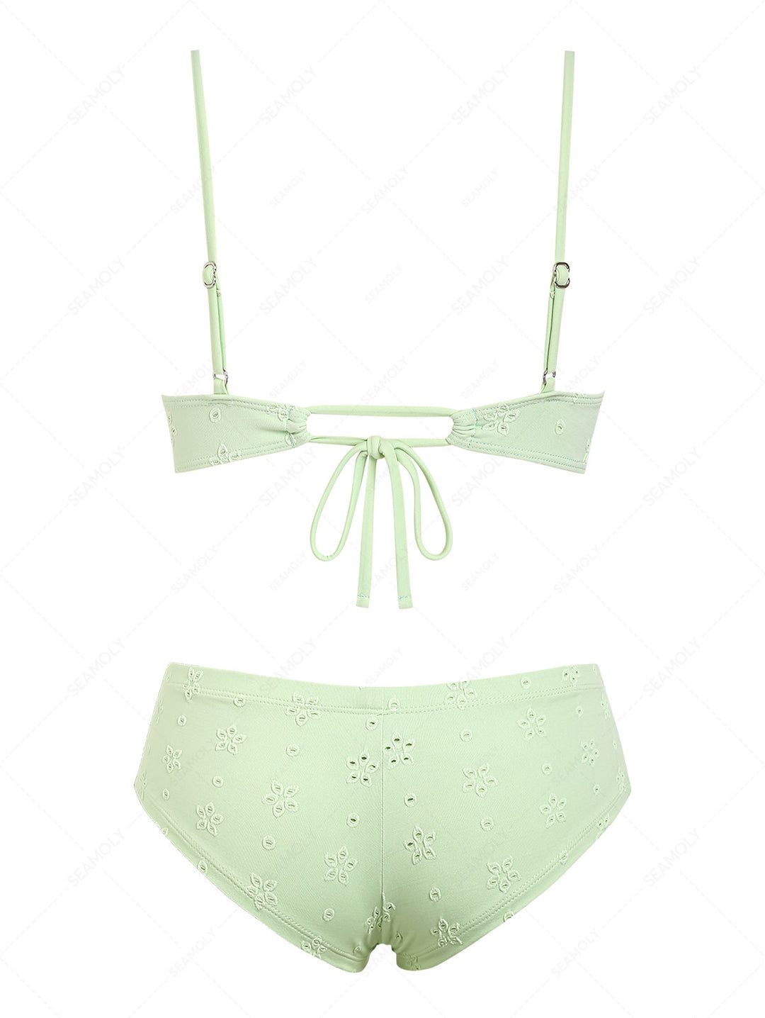 Seamolly Recycled Fabric Eyelet Jacquard Lace Bowknot Underwire Bikini Set