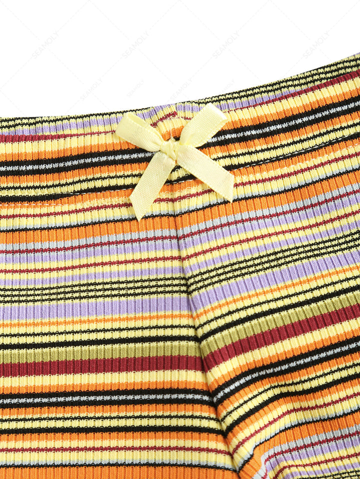 Seamolly Contrast Piping Striped Cheeky Boyshorts Tankini Set