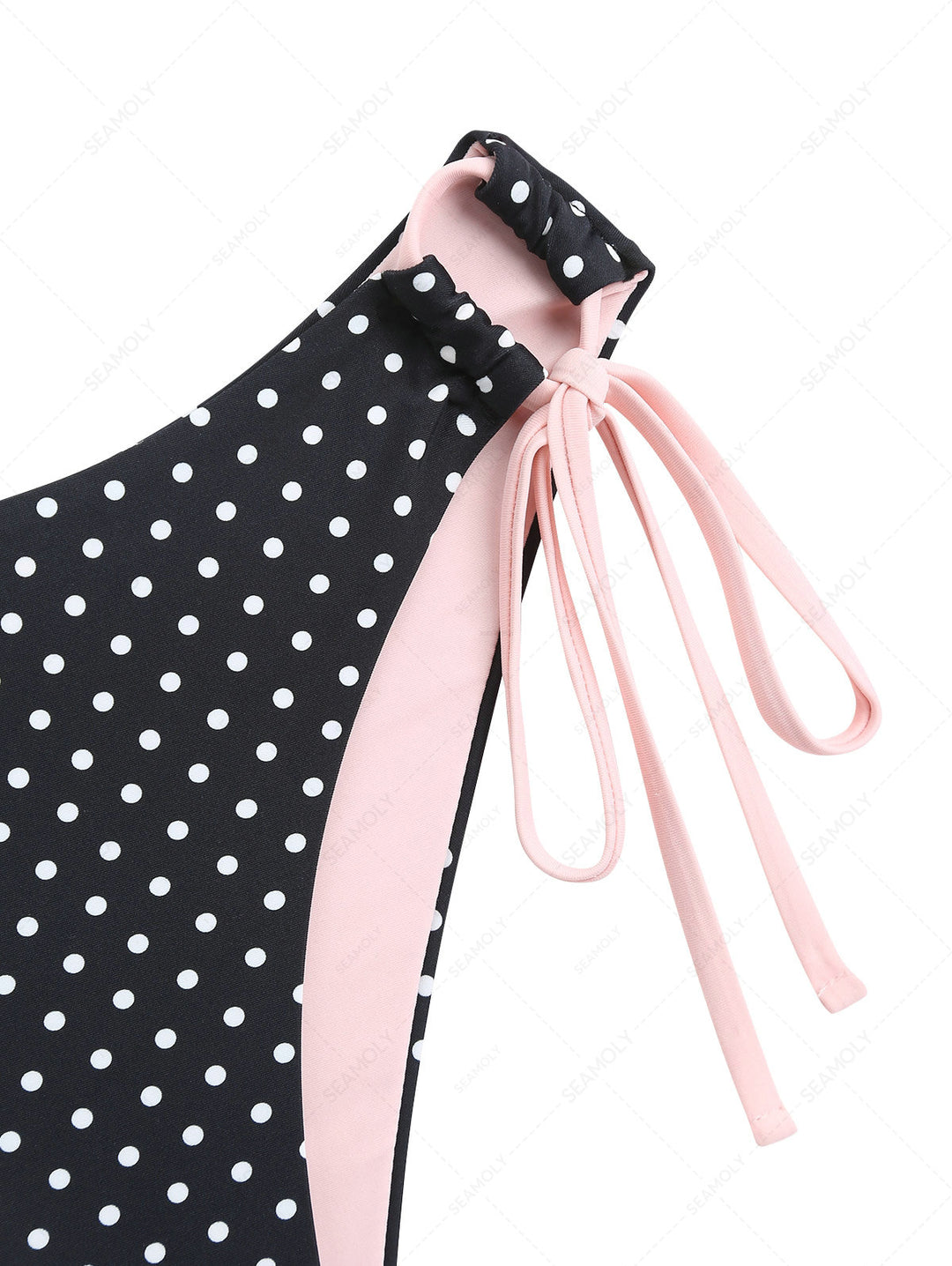 Black Polka Dot Print Tied Side Full Coverage Bikini Bottom
