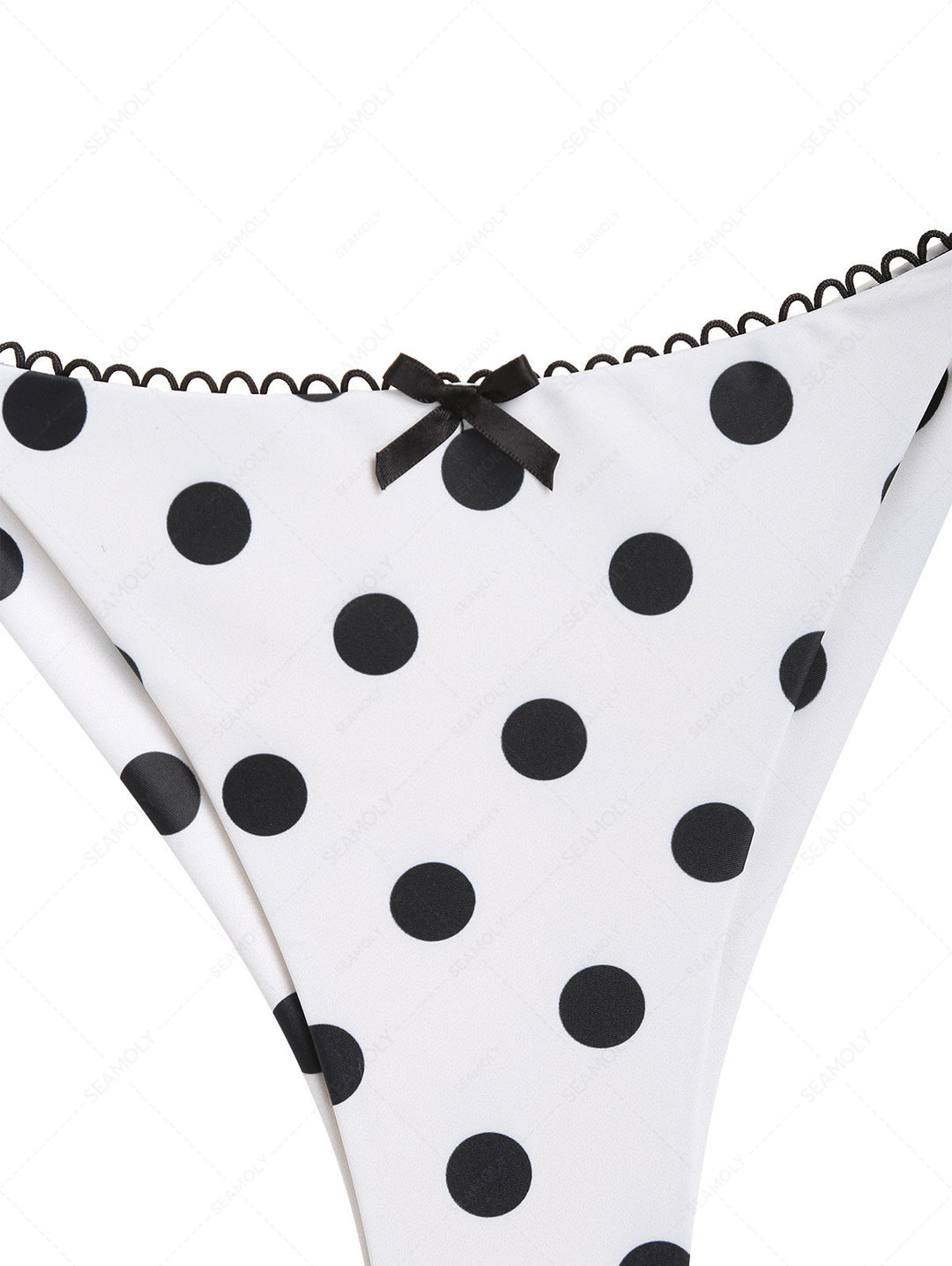 Seamolly Polka Dot Picot Bowknot Triangle Top & Cheeky Brazilian Bottom Bikini Set