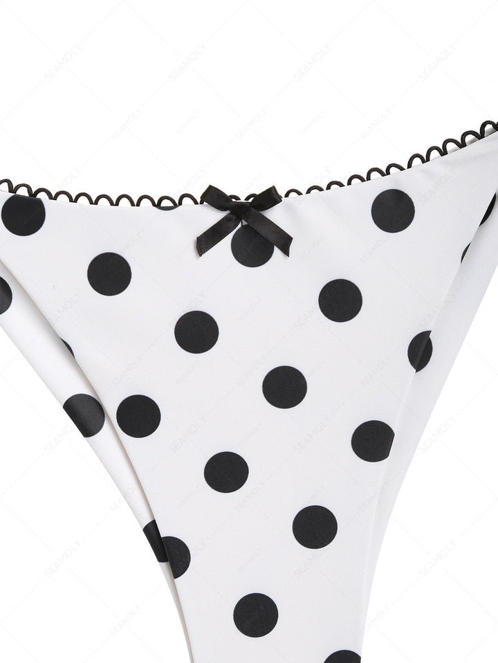 Seamolly Polka Dot Picot Bowknot Triangle Top & Cheeky Brazilian Bottom Bikini Set
