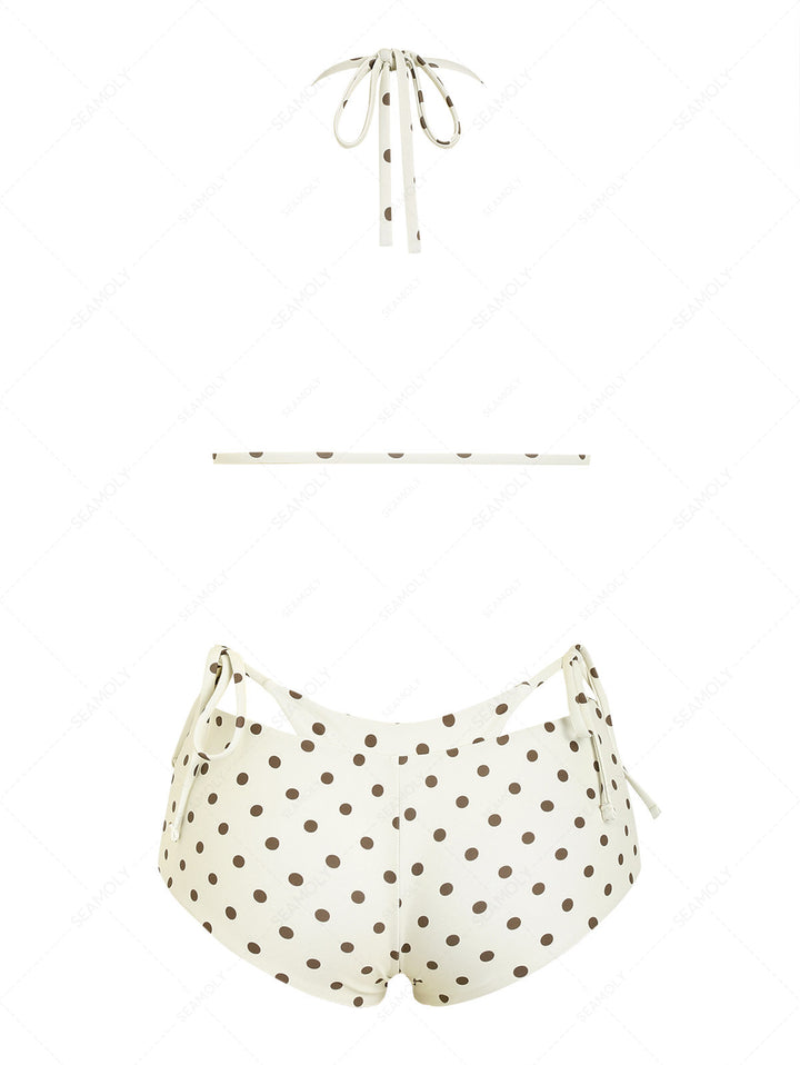 Seamolly Polka Dot Triangle Top & Double Layer Cheeky Boyshorts Reversible Bikini Set