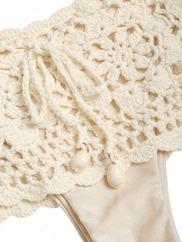 Seamolly Crochet Floral Scalloped Trim Triangle Skirtini Bikini Set