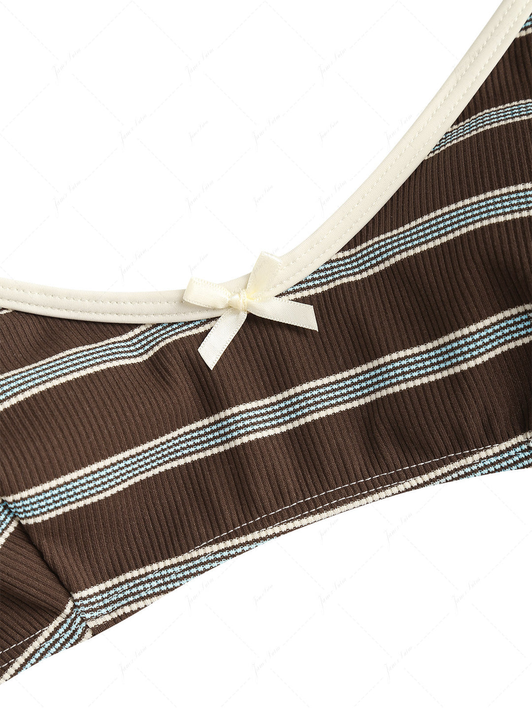 Deep Coffee Striped Bowknot Tank Style Cheeky Boyshorts Bikini Set