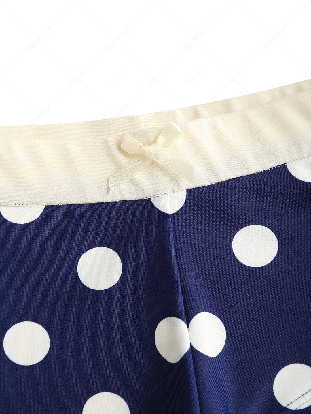 Deep Blue Polka Dot Bowknot Halter Tied Back Top & Cheeky Boyshorts Tankini Set