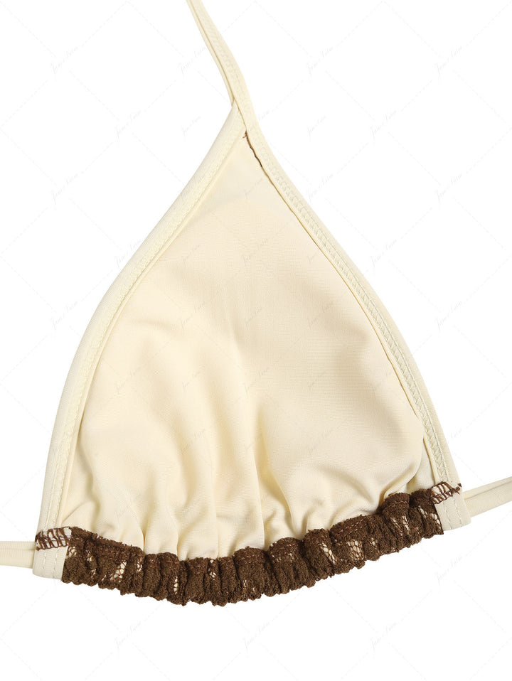 Seamolly Lace Contrast Binding Cutout Tied Cheeky Boyshorts Bikini Set