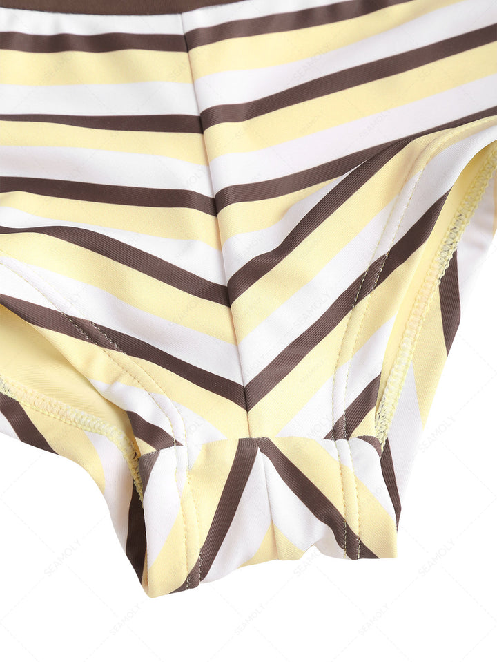 Seamolly Striped Contrast Binding Triangle Cheeky Boyshorts Bikini Set