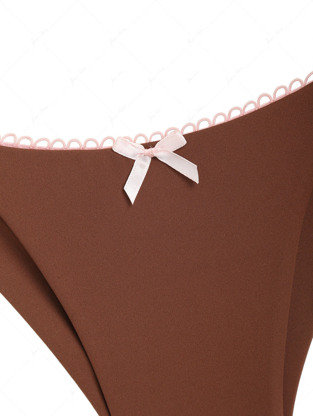 Coffee Contrast Picot Bowknot Halter Triangle Top & Cheeky Brazilian Bottom Bikini Set