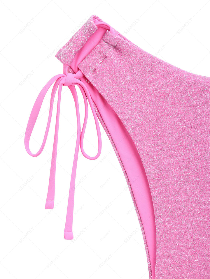 Light Pink Lurex Tied Side Full Coverage Bikini Bottom
