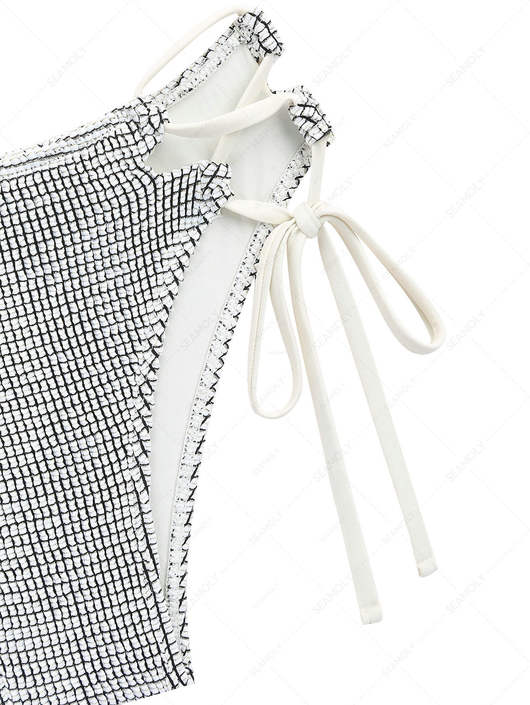 White Textured Fabric Lace Up Side Full Coverage Bikini Bottom