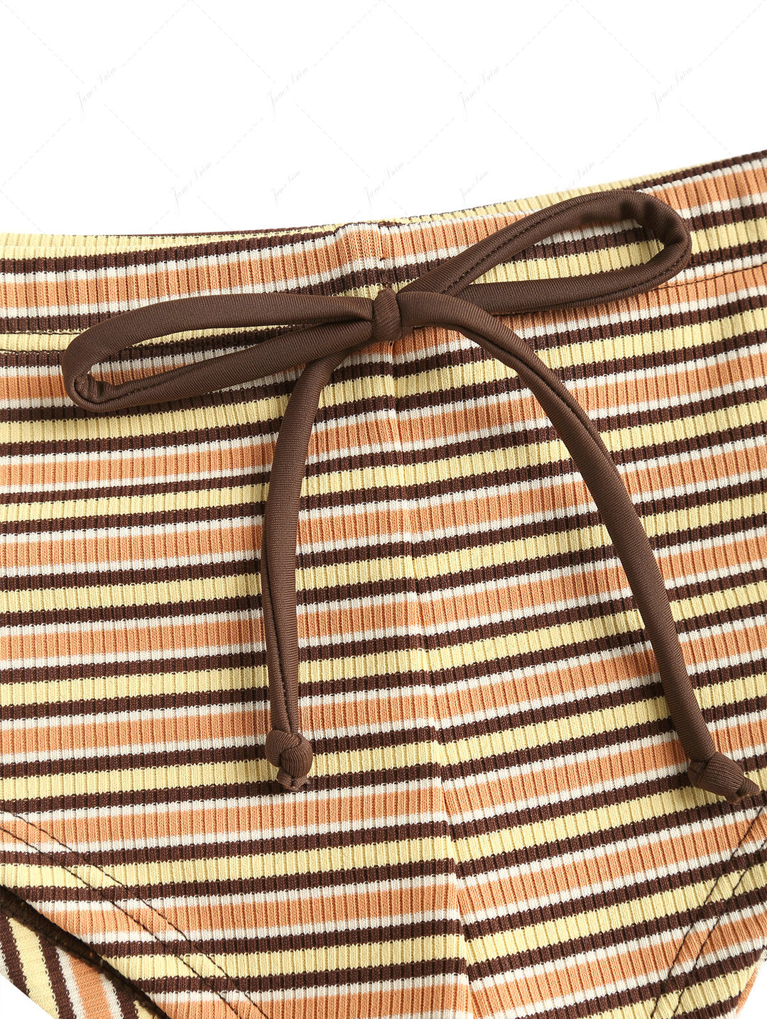 Yellow Ribbed Knit Striped Bowknot Bikini Bottom Cheeky Swim Boyshorts