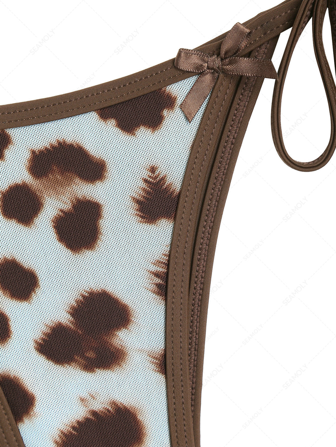 Seamolly 3 Piece Leopard Print Bowknot Contrast Binding Cheeky Boyshort Bikini Set