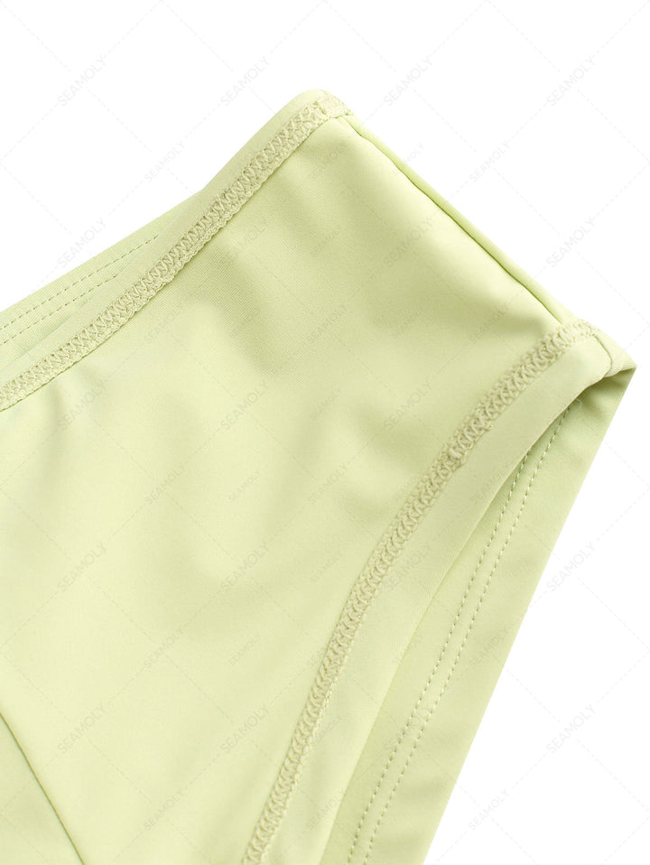 Seamolly Solid Color Grommet Lace Up Bikini Bottom Cheeky Swim Boyshorts