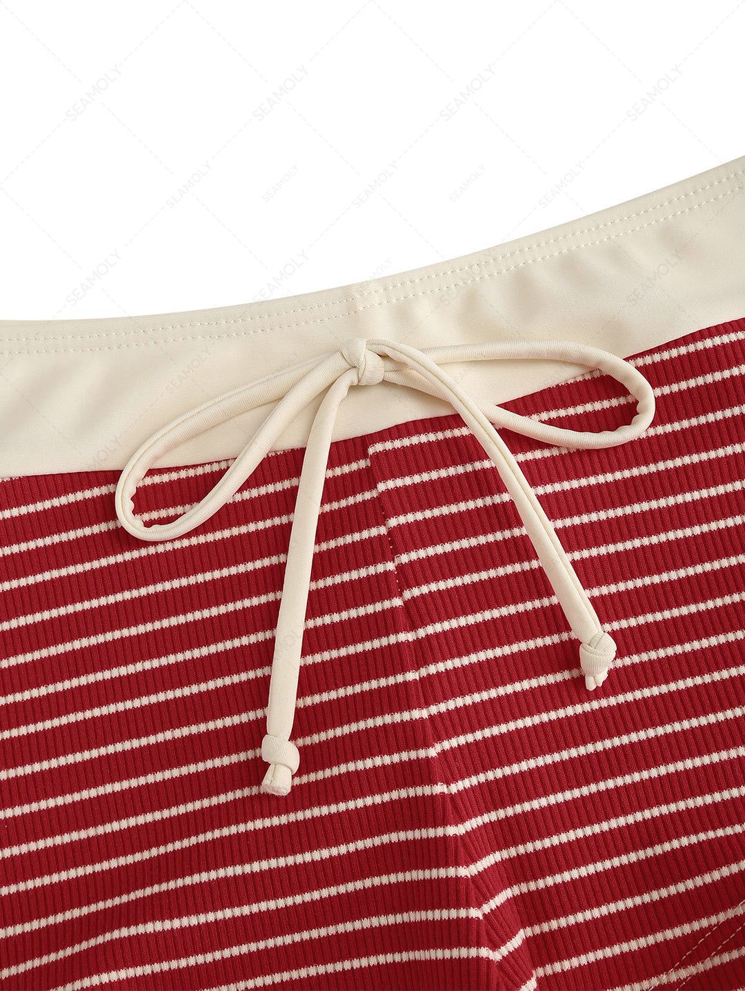 Seamolly Ribbed Striped Contrast Binding Cheeky Boyshorts Bikini Set