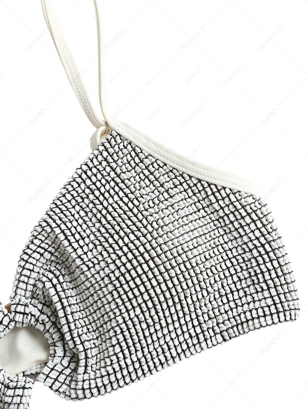 White Textured Fabric O Ring Bikini Top