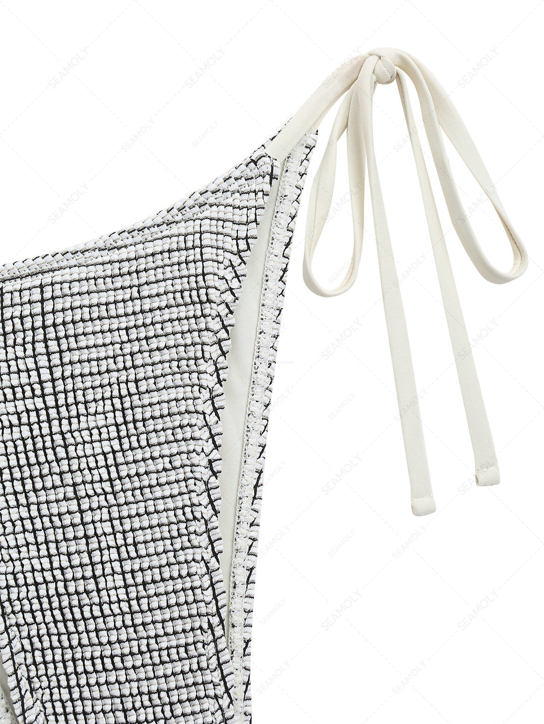 White Textured Fabric Tie Side String Cheeky Bikini Bottom
