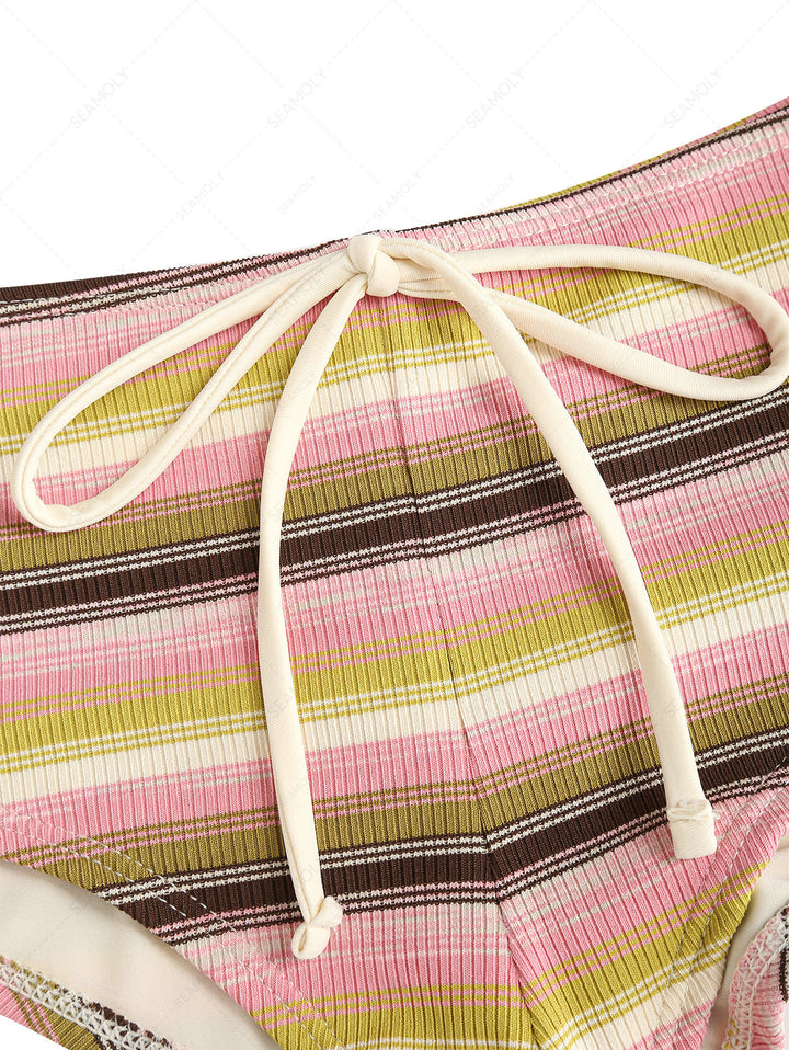 Seamolly Y2K Striped Triangle Push Up Top & Cheeky Boyshorts Bikini Set
