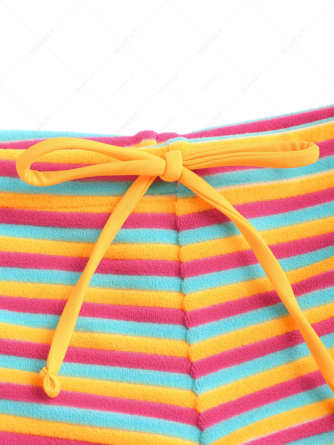 Seamolly Toweling Terry Cloth Striped Contrast Binding Cheeky Boyshorts Bikini Set