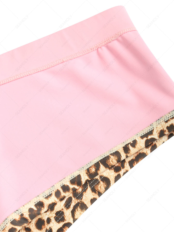Seamolly Leopard Print Bowknot Bikini Bottom Cheeky Swim Boyshorts