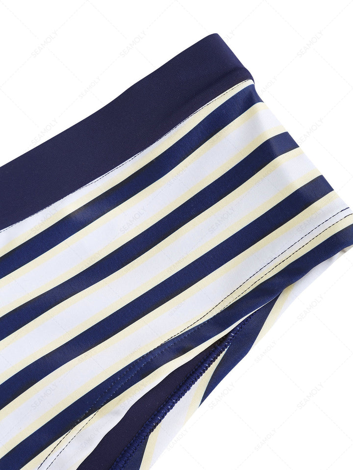 Seamolly Striped Contrast Binding Cheeky Boyshorts Bikini Set