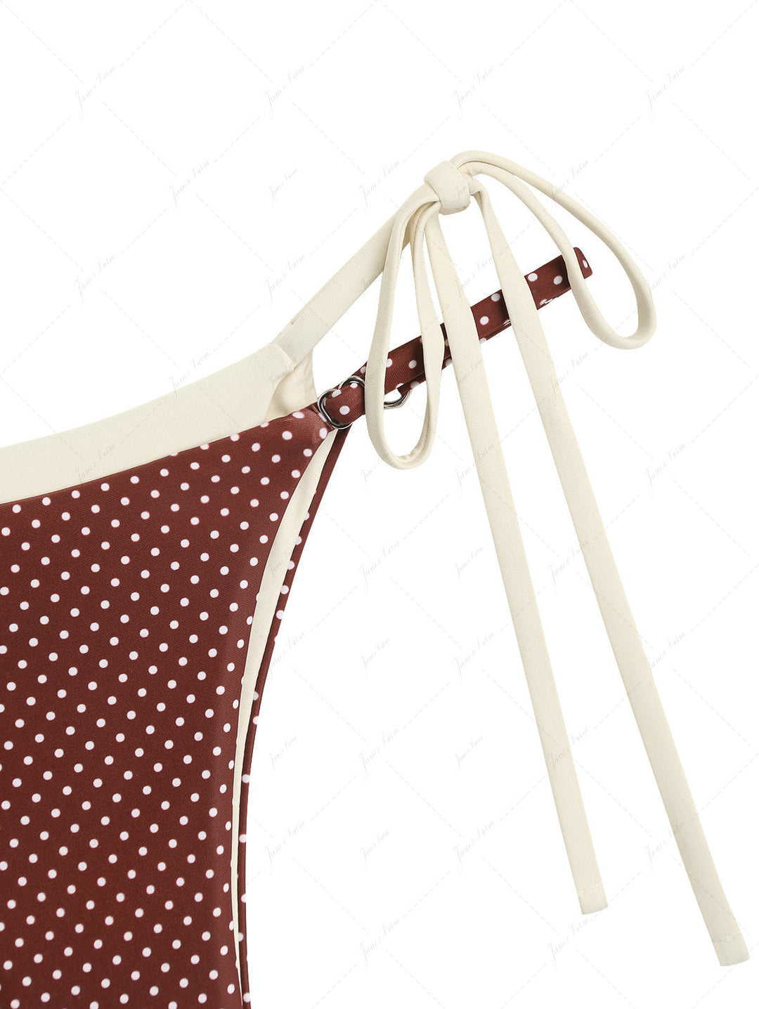 Brown Polka Dot Print Tie Side Double Layer Bikini Bottom