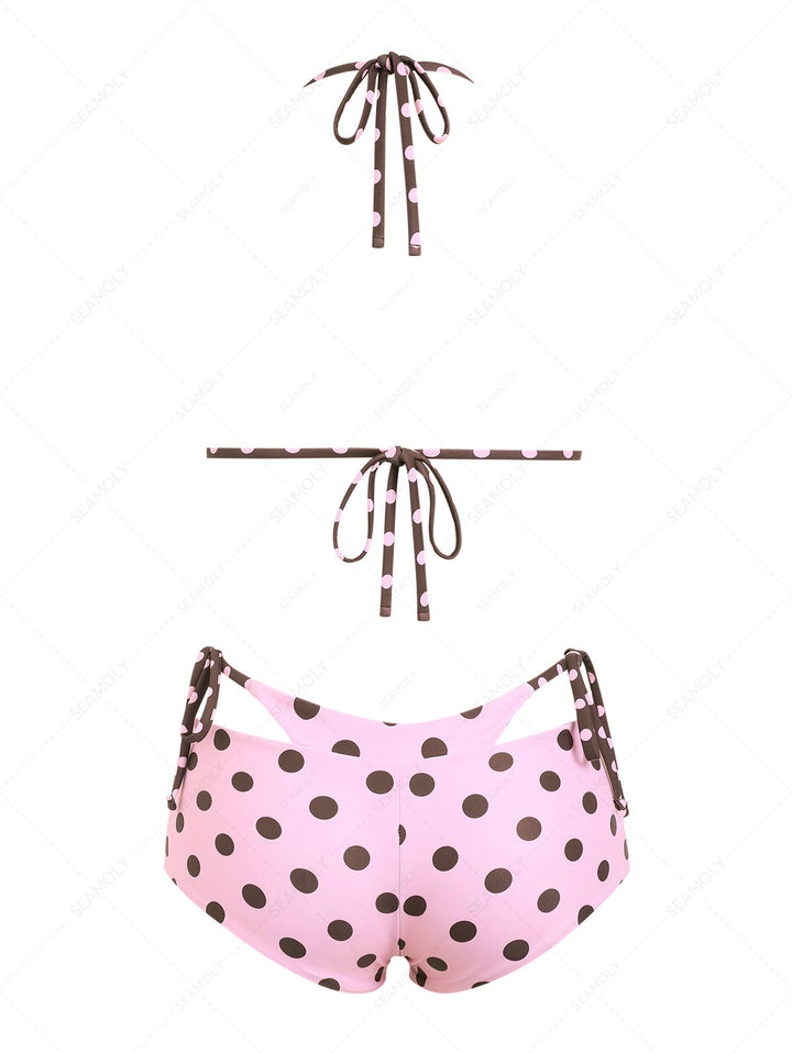 Seamolly Polka Dot Triangle Top & Double Layer Cheeky Boyshorts Reversible Bikini Set