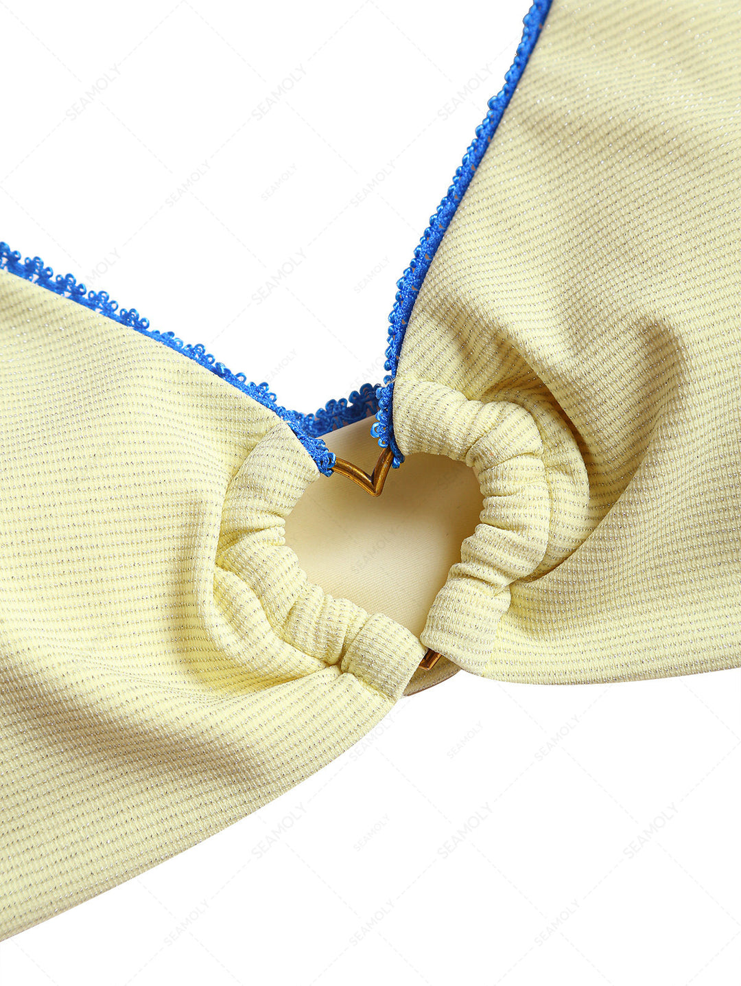 Yellow Glitter Sparkly Lace Heart-shaped Decor Bikini Top