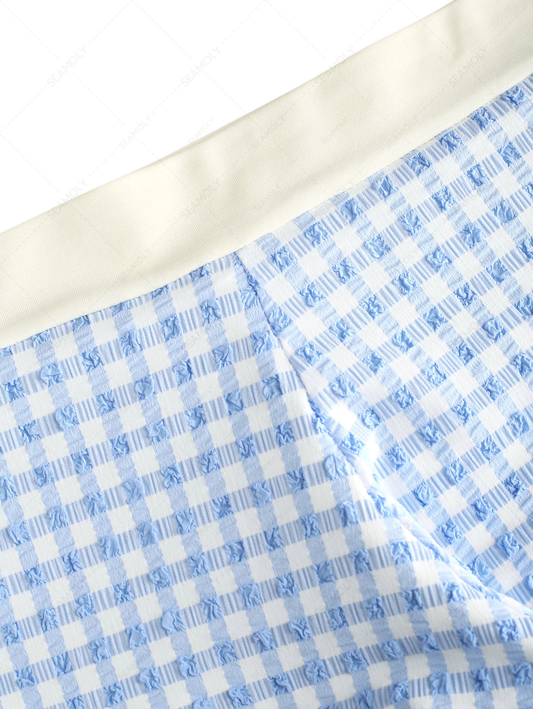 Seamolly Gingham Textured Lace Bowknot Boyshorts Bikini Set