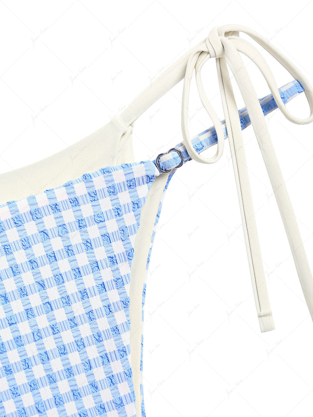 Light Blue Bubble Grid Textured O Ring Double Layer Bikini Set