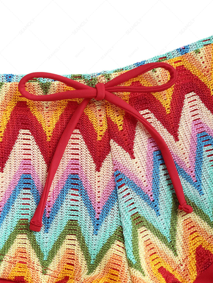 Seamolly Crochet Chevron Contrast Binding Cheeky Boyshorts Bikini Set