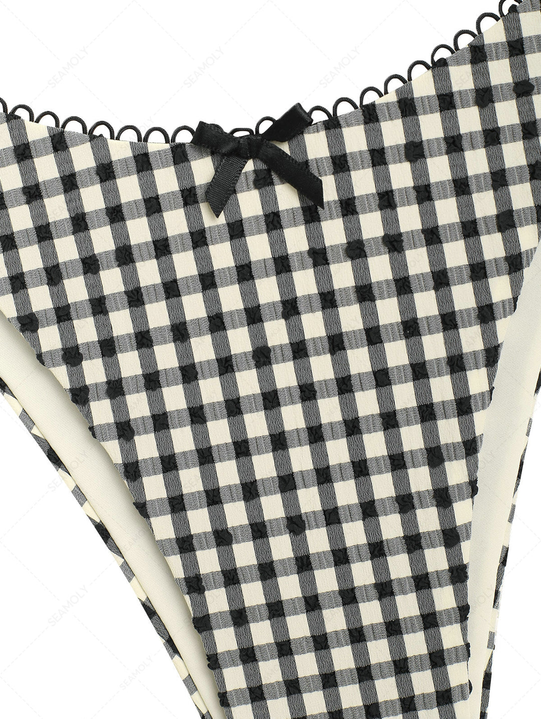 Vintage Black Plaid Picot Bowknot Cheeky Bikini Bottom