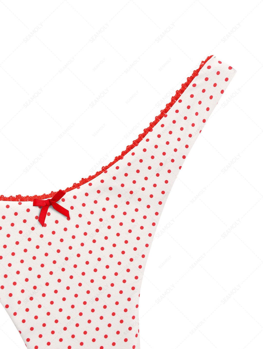 Crystal Cream Polka Dot Lace Bowknot Cheeky Bikini Bottom