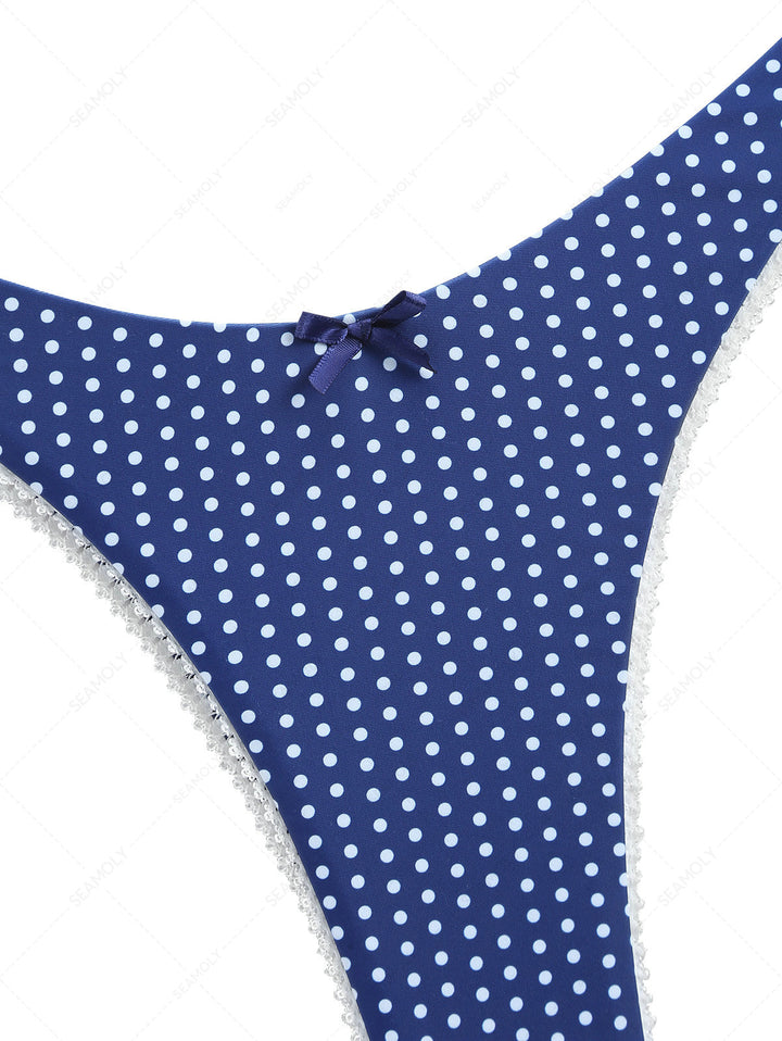 Deep Blue Polka Dot Lace Bowknot Cheeky Bikini Bottom