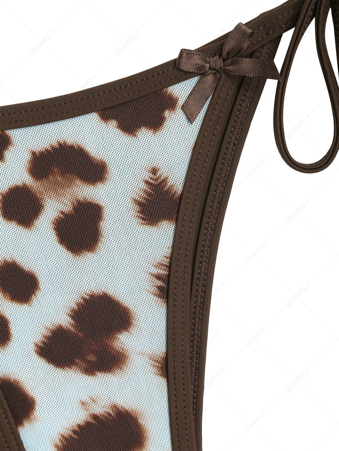 Seamolly 3 Piece Leopard Print Bowknot Contrast Binding Cheeky Boyshort Bikini Set