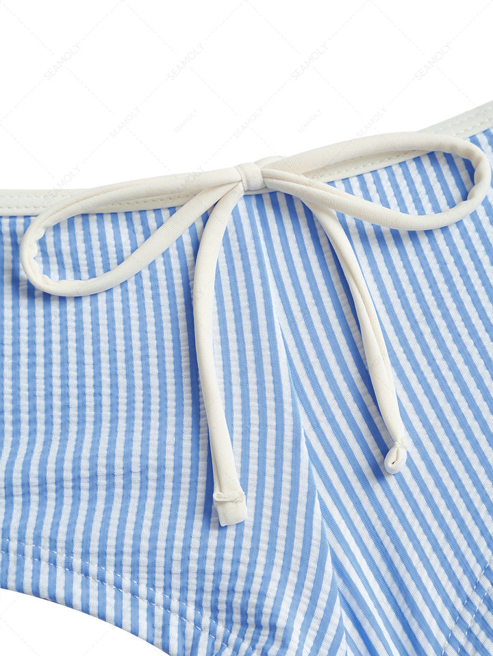 Light Blue Striped Low Rise Beach Swim Bottom Bikini Boyshorts