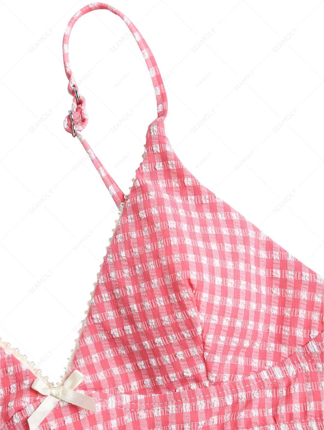 Red Bubble Grid Lace Bowknot Tank Style Bikini Top