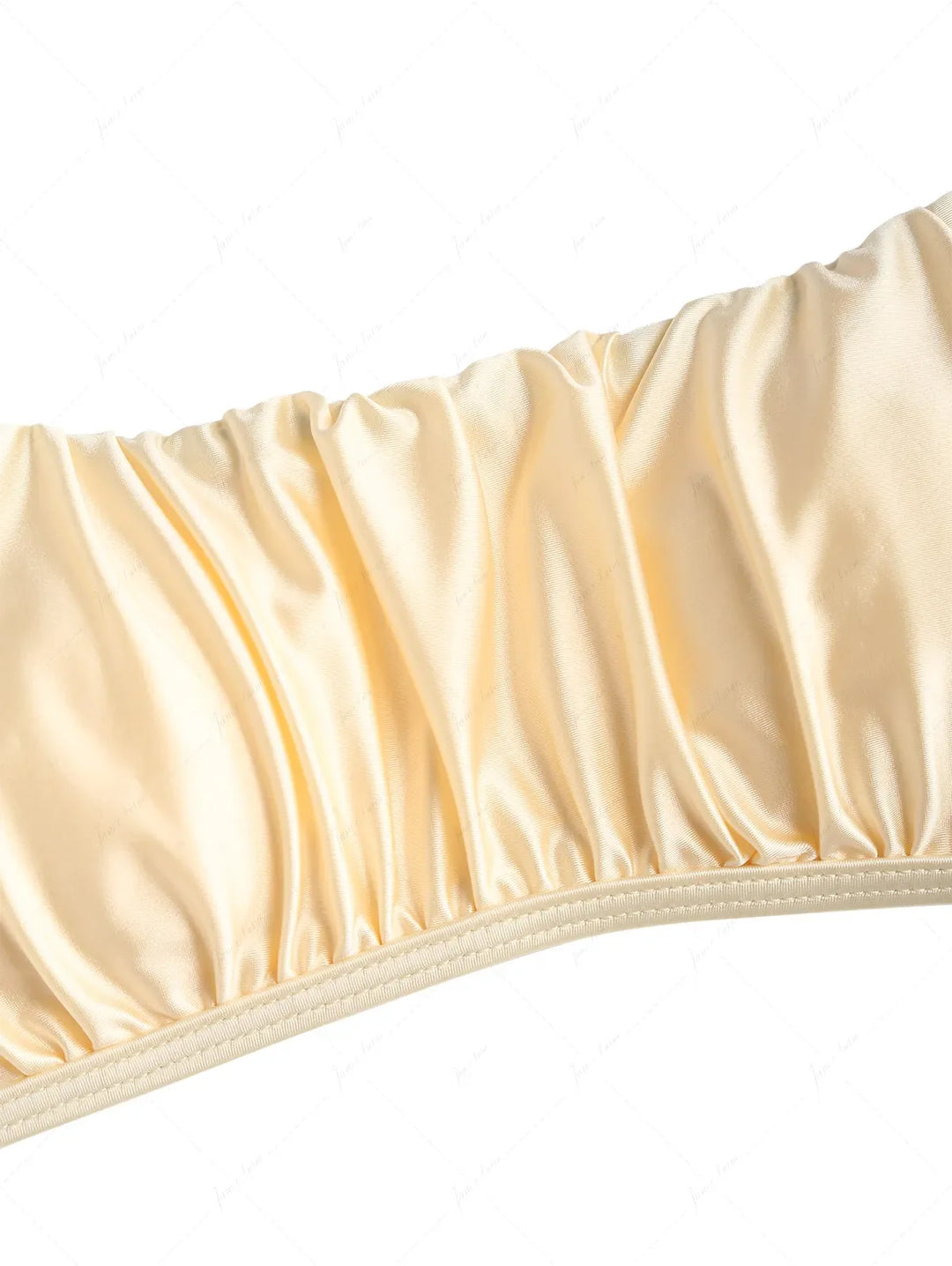 Champagne Satin Solid Color Ruched Bralette Layered Ruffles Skirtini Bikini Set