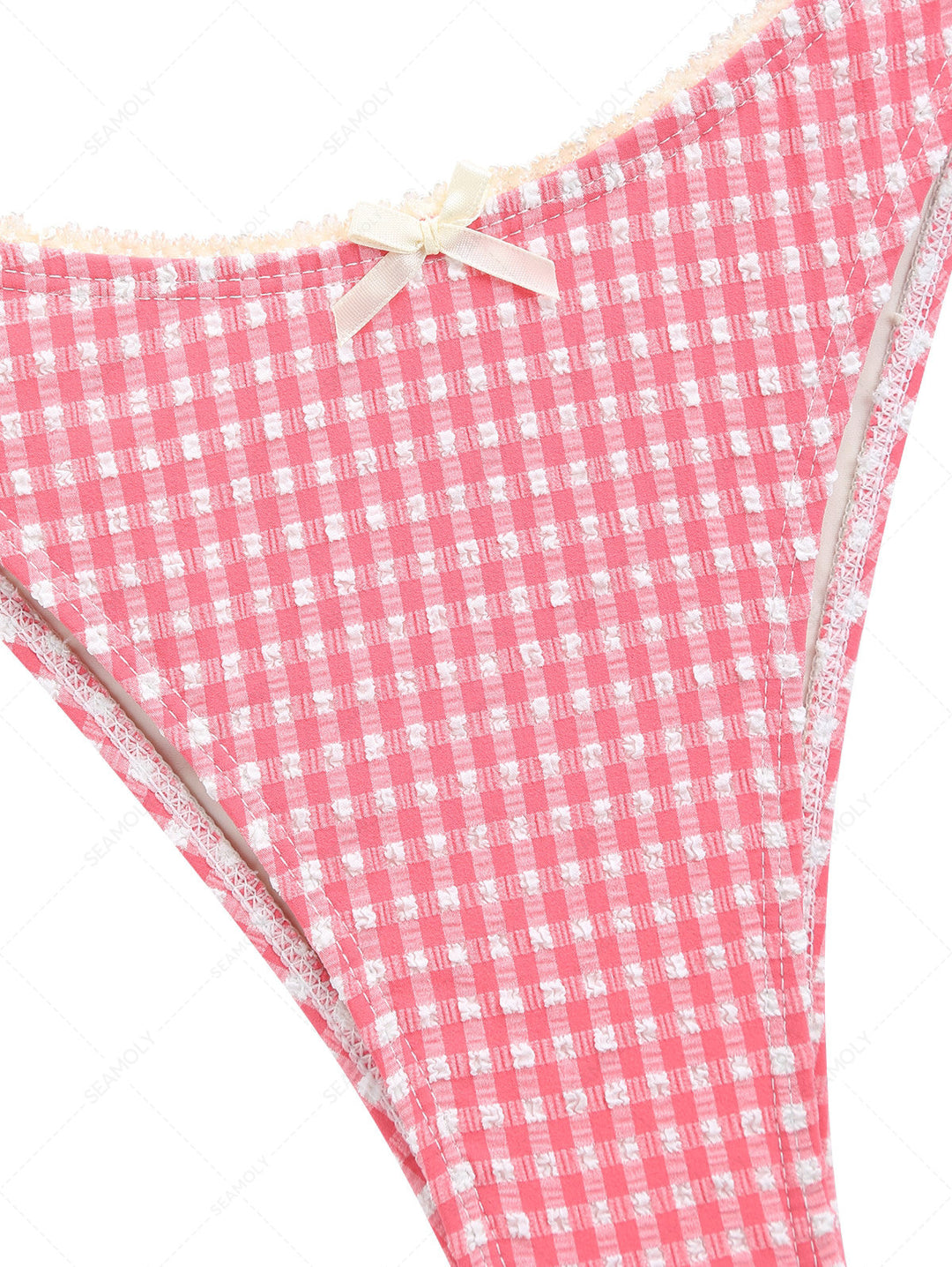 Red Bubble Grid Lace Bowknot Cheeky Bikini Bottom