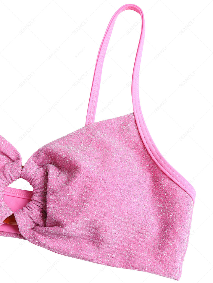 Light Pink Lurex Sparkly O Ring Bikini Top