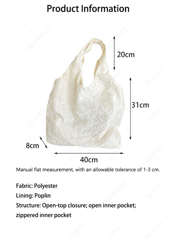 French Checkered Eyelet Floral Embroidery Vest-style Tote Bag
