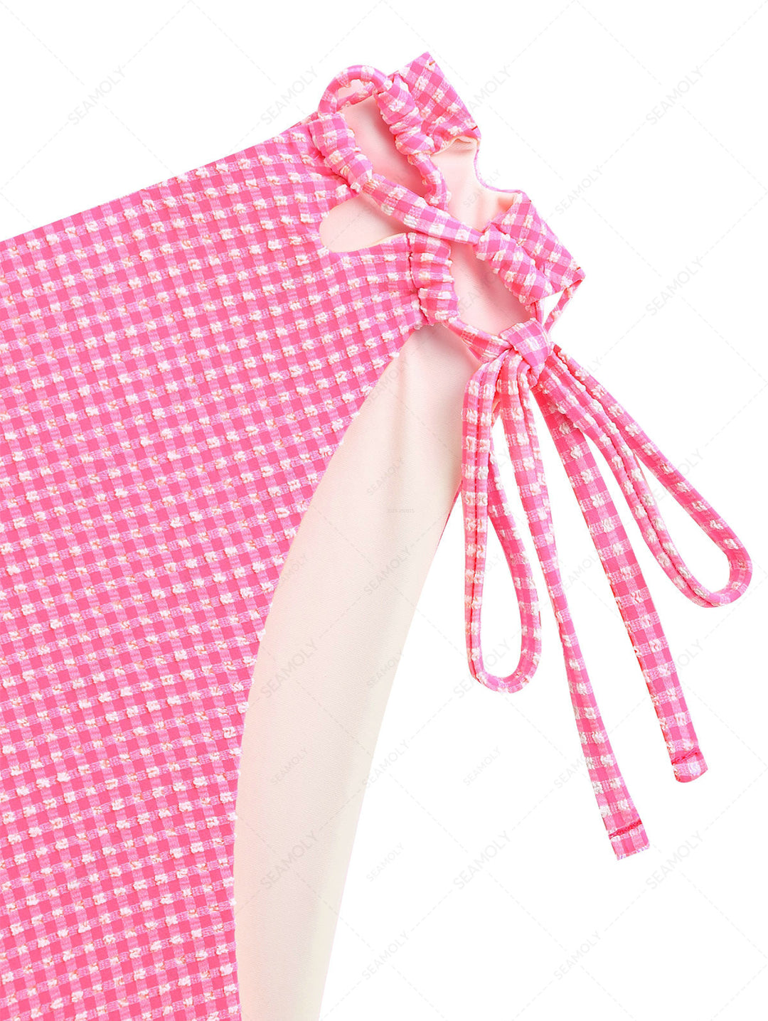 Light Pink Bubble Grid Lace Up Side Full Coverage High Rise Bikini Bottom