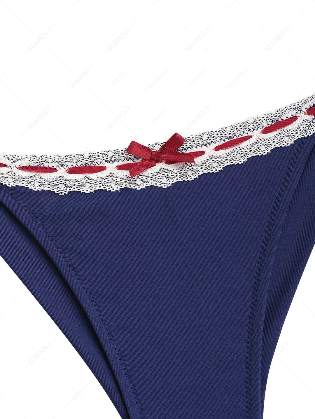 Seamolly  Lace Bowknot Triangle Top & Cheeky Brazilian Bottom Bikini Set for 4th of July