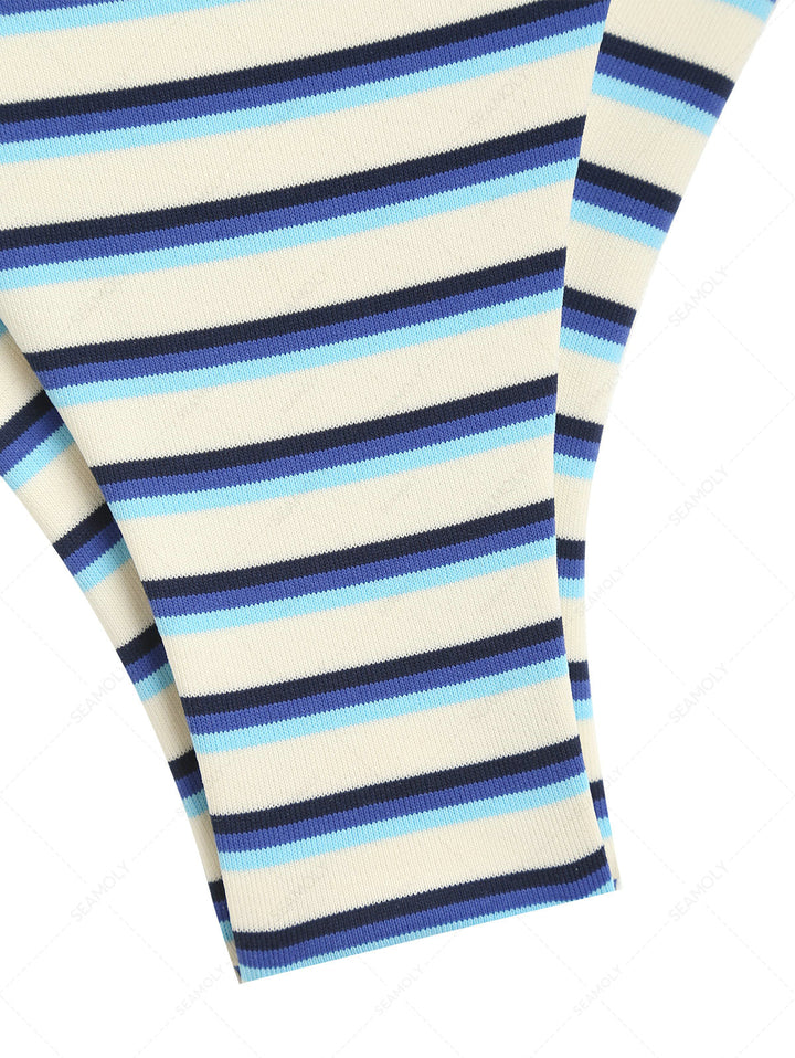 Seamolly Striped Triangle Push Up Top & Cheeky Brazilian Bottom Bikini Set