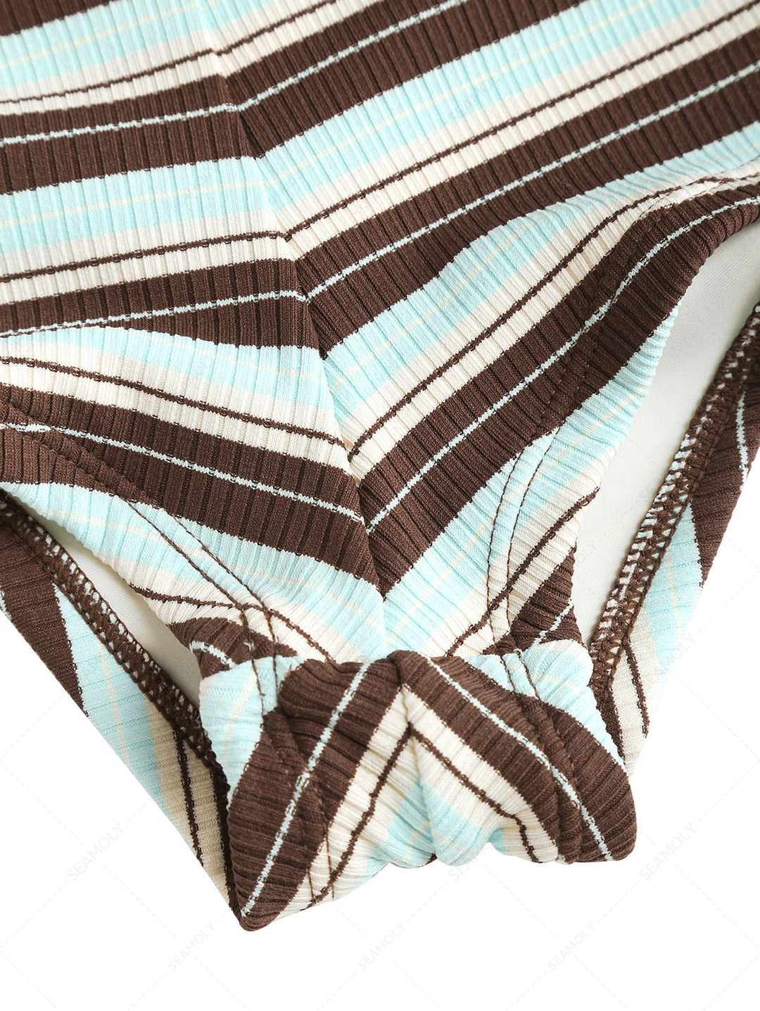 Seamolly Striped Contrast Binding Triangle Cheeky Boyshorts Bikini Set