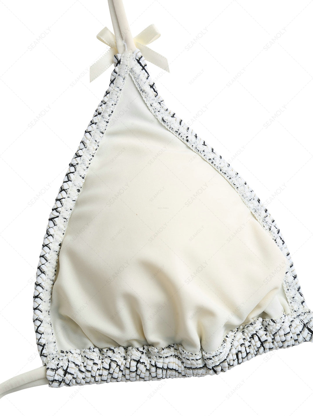 White Textured Fabric Bowknot Triangle Bikini Top