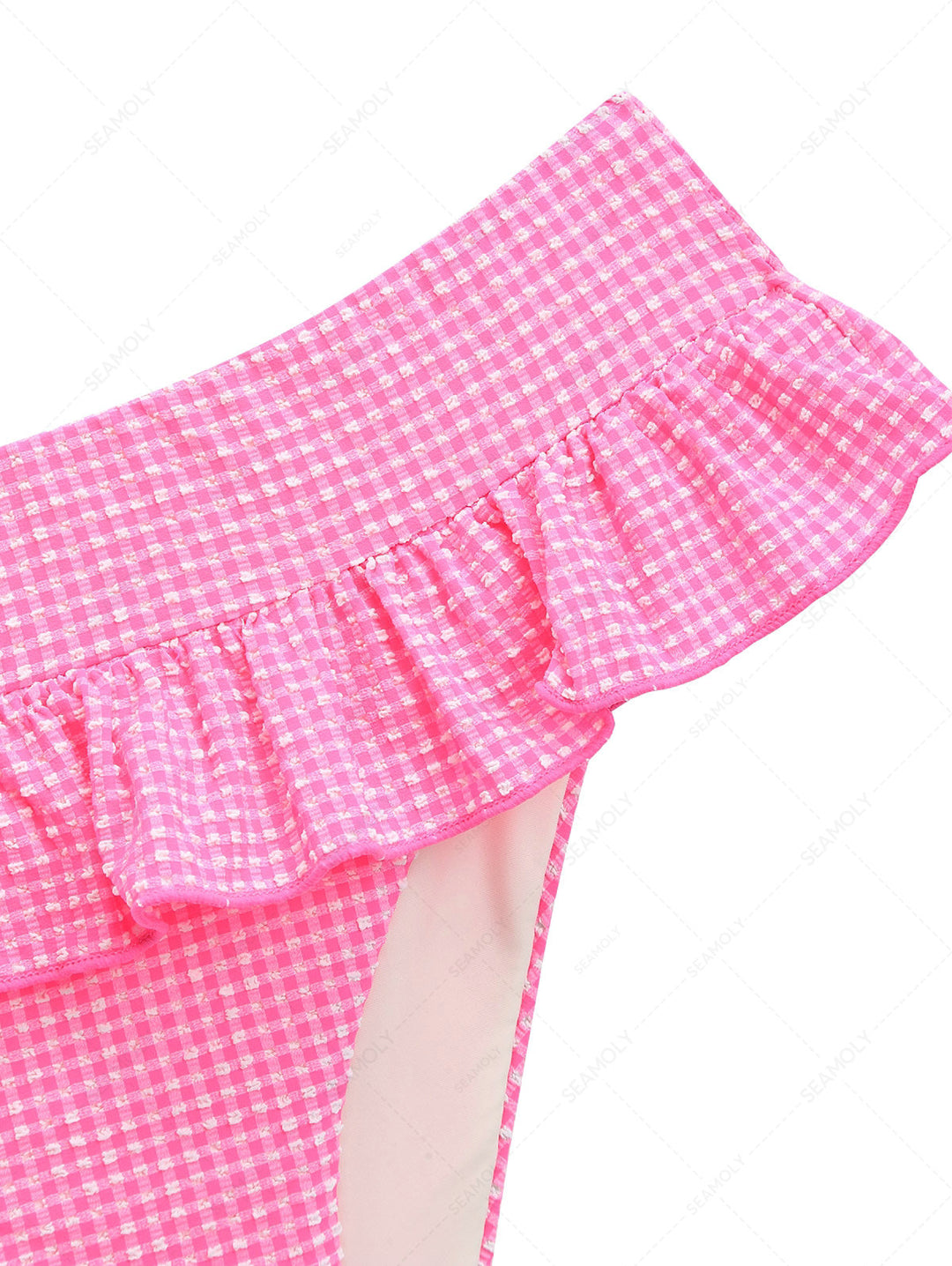 Light Pink Bubble Grid Peplum Skirted Low Rise Bikini Bottom